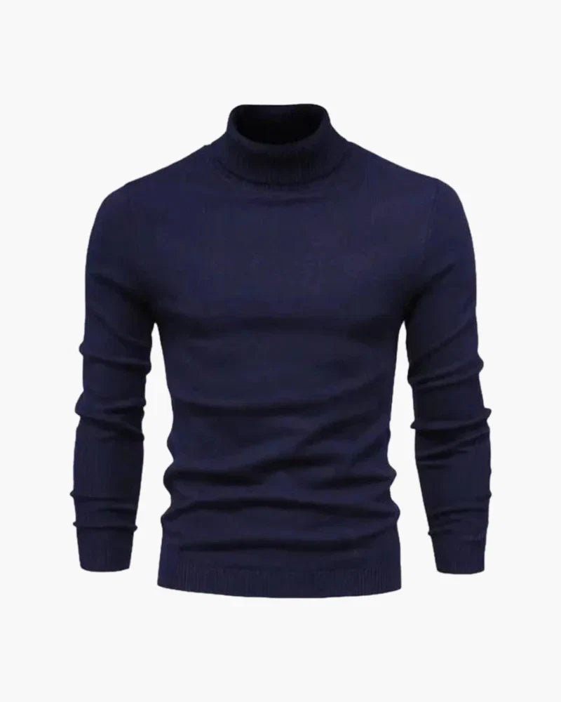Women's ribbed turtleneck sweater with long sleeves and fitted hip-length cut