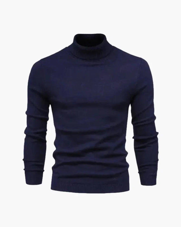 Women's ribbed turtleneck sweater with long sleeves and fitted hip-length cut