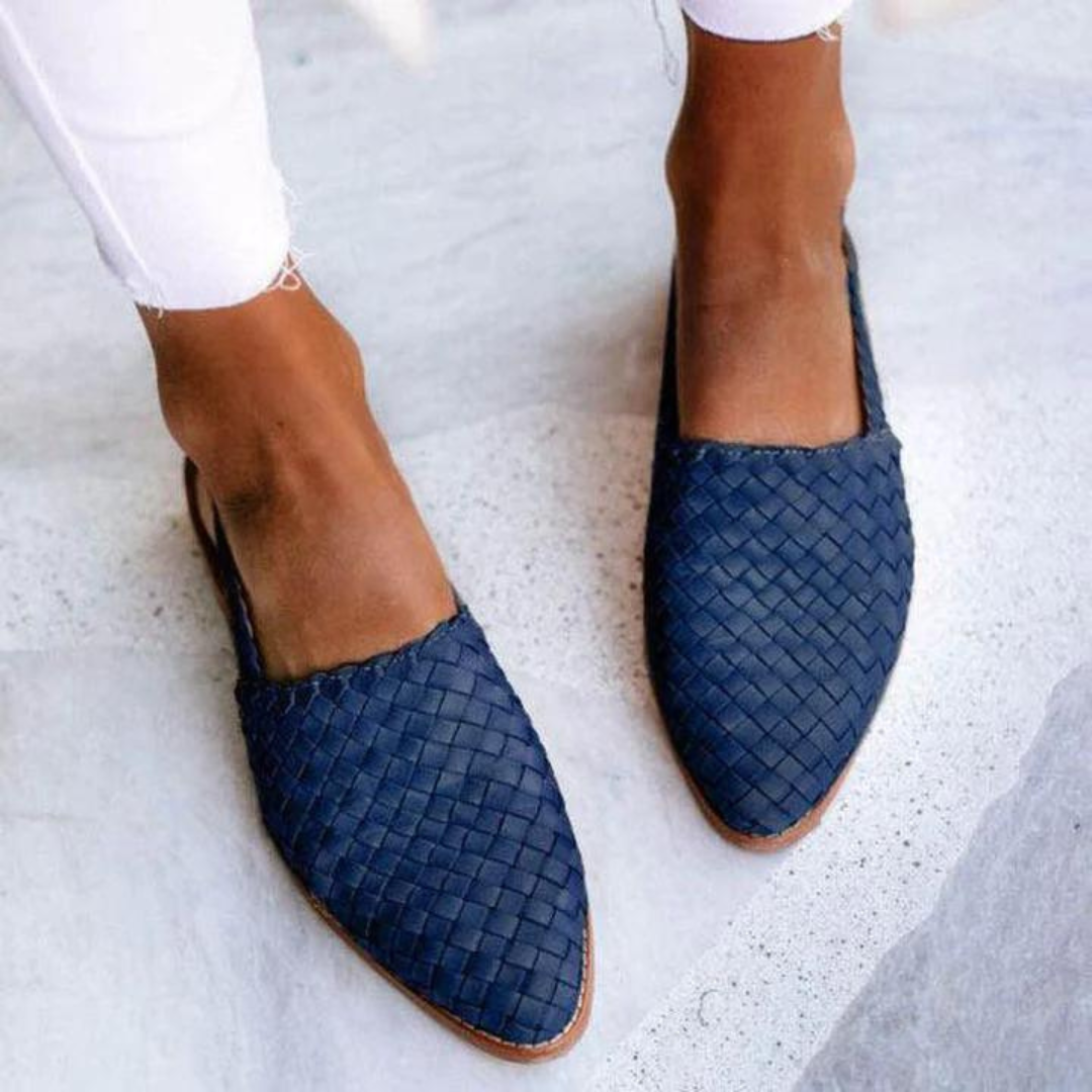 Woven Vegan Leather Ballerinas Shoes in Dark Brown - View 4 | Bellmere