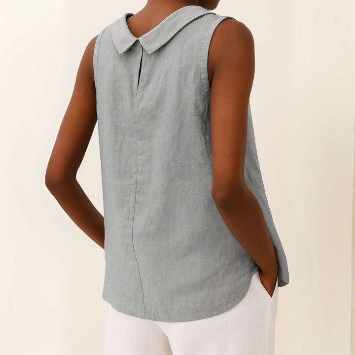 Sleeveless Roll Collar Top in Grey - View 2 | Bellmere