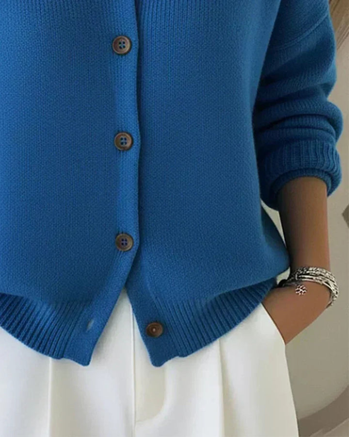 Women's button front collared cardigan with long sleeves