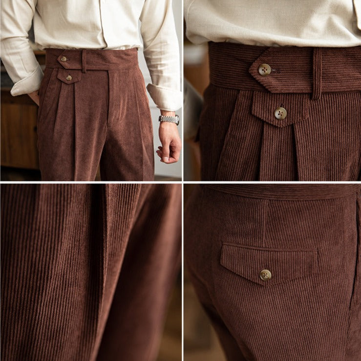 Corduroy pleated wide-leg trousers