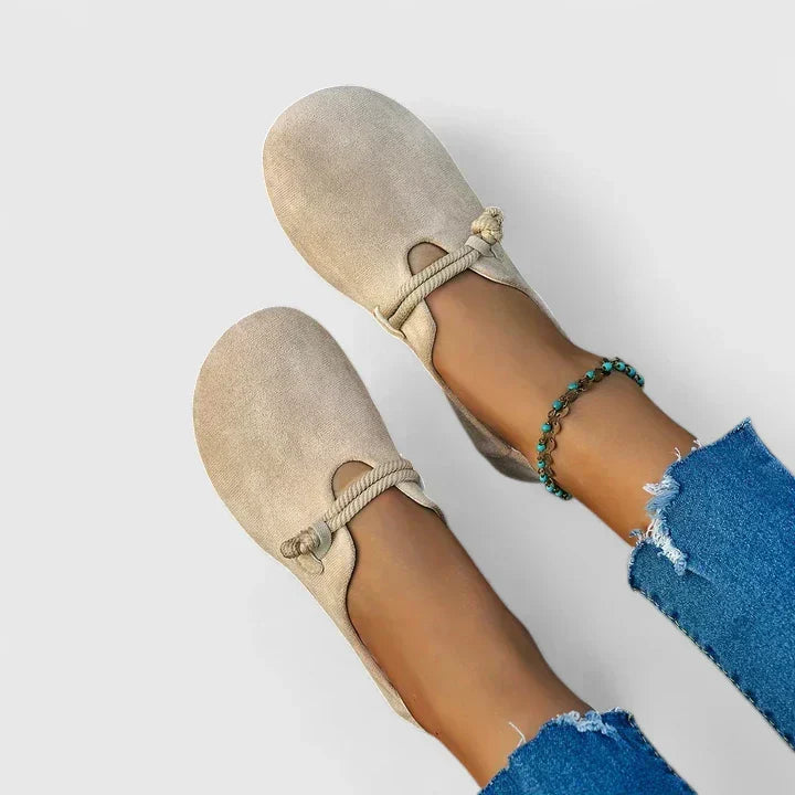 Women's slip-on loafers with rope straps and rounded toes