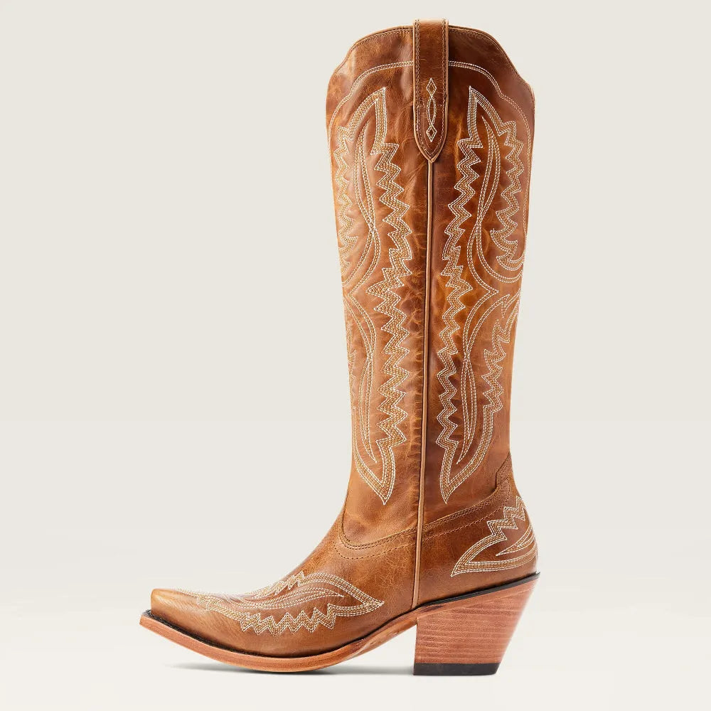 Women's knee-high embroidered western cowboy boots with pointed toes