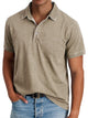 Men's blue polo shirt with collar and button front, short sleeves