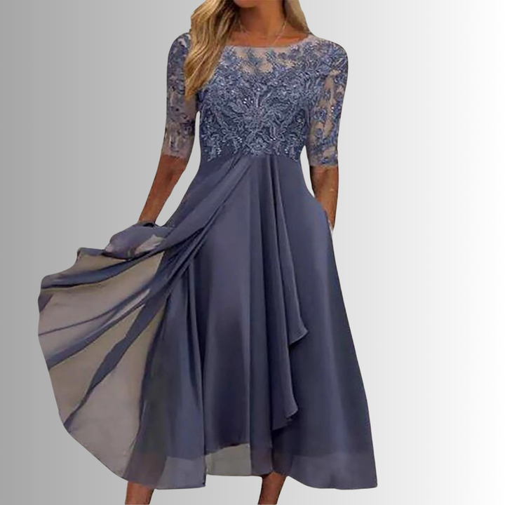 Elegant Women's Lace Dress in Blue - View 5 | Bellmere