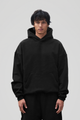 Men's black oversized pullover hoodie with hood and kangaroo pocket