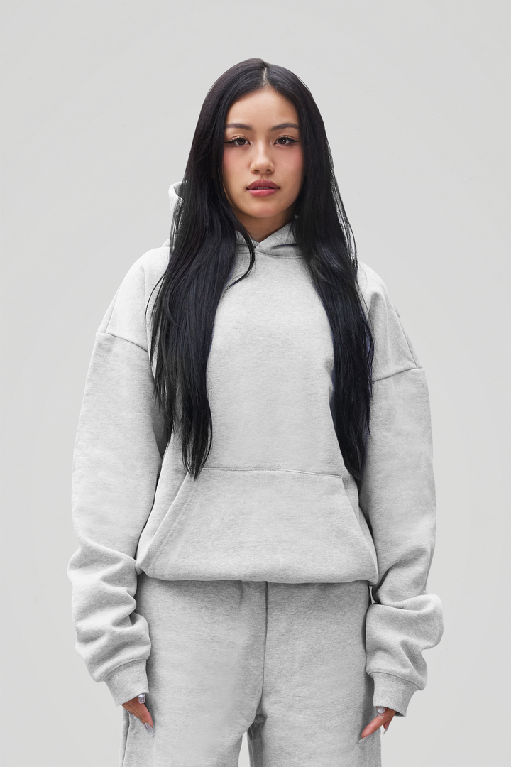 Women's gray oversized pullover hoodie with kangaroo pocket