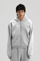 Men's gray zip-up hoodie with hood, long sleeves and front kangaroo pocket