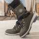 Women's lace-up snow boots with buckle strap and lug sole