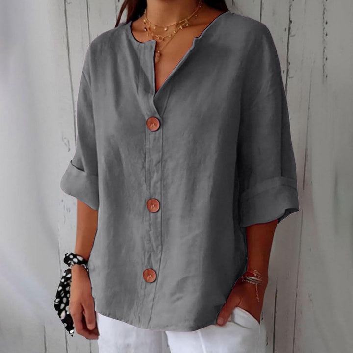 Oversized Button-Front Blouse for Women, Roll-Up Sleeves