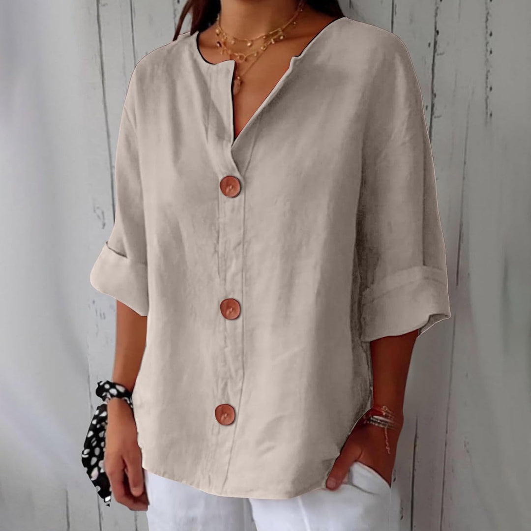Oversized Button-Front Blouse for Women, Roll-Up Sleeves