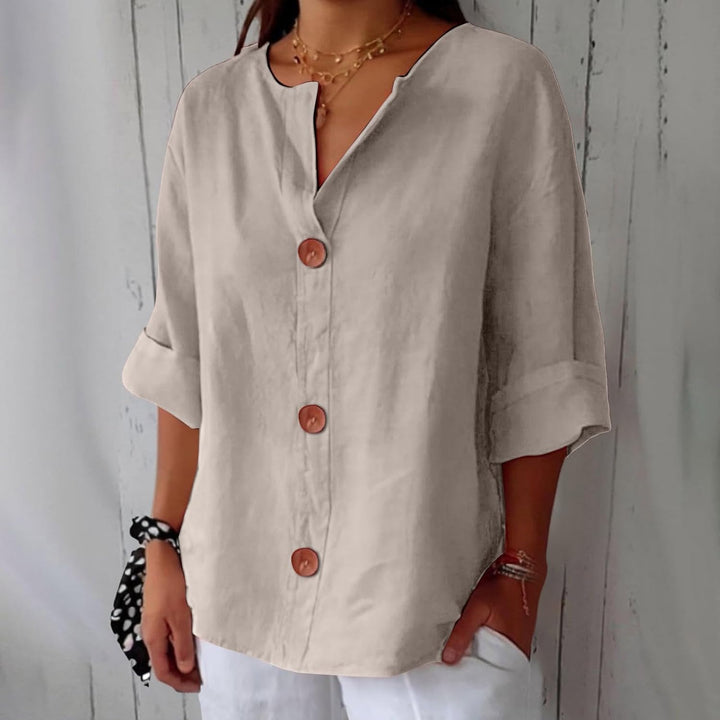 Oversized Button-Front Blouse for Women, Roll-Up Sleeves