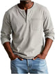 Men's long-sleeve Henley shirt with button placket and chest pocket