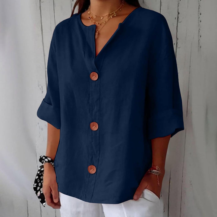 Oversized Button-Front Blouse for Women, Roll-Up Sleeves