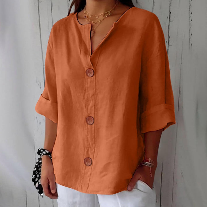 Oversized Button-Front Blouse for Women, Roll-Up Sleeves