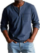 Men's long-sleeve Henley shirt with button placket and chest pocket