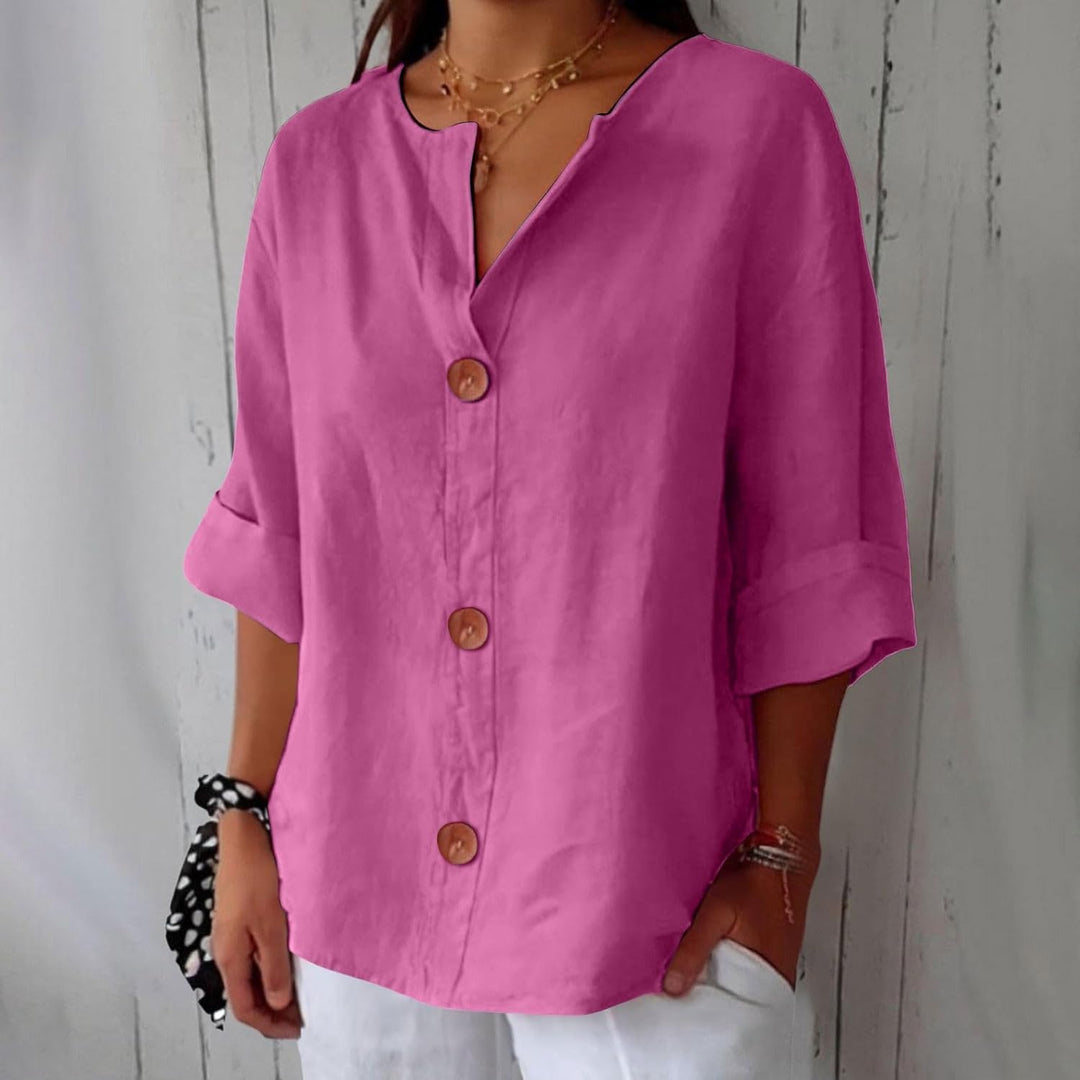 Oversized Button-Front Blouse for Women, Roll-Up Sleeves