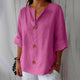 Oversized Button-Front Blouse for Women, Roll-Up Sleeves