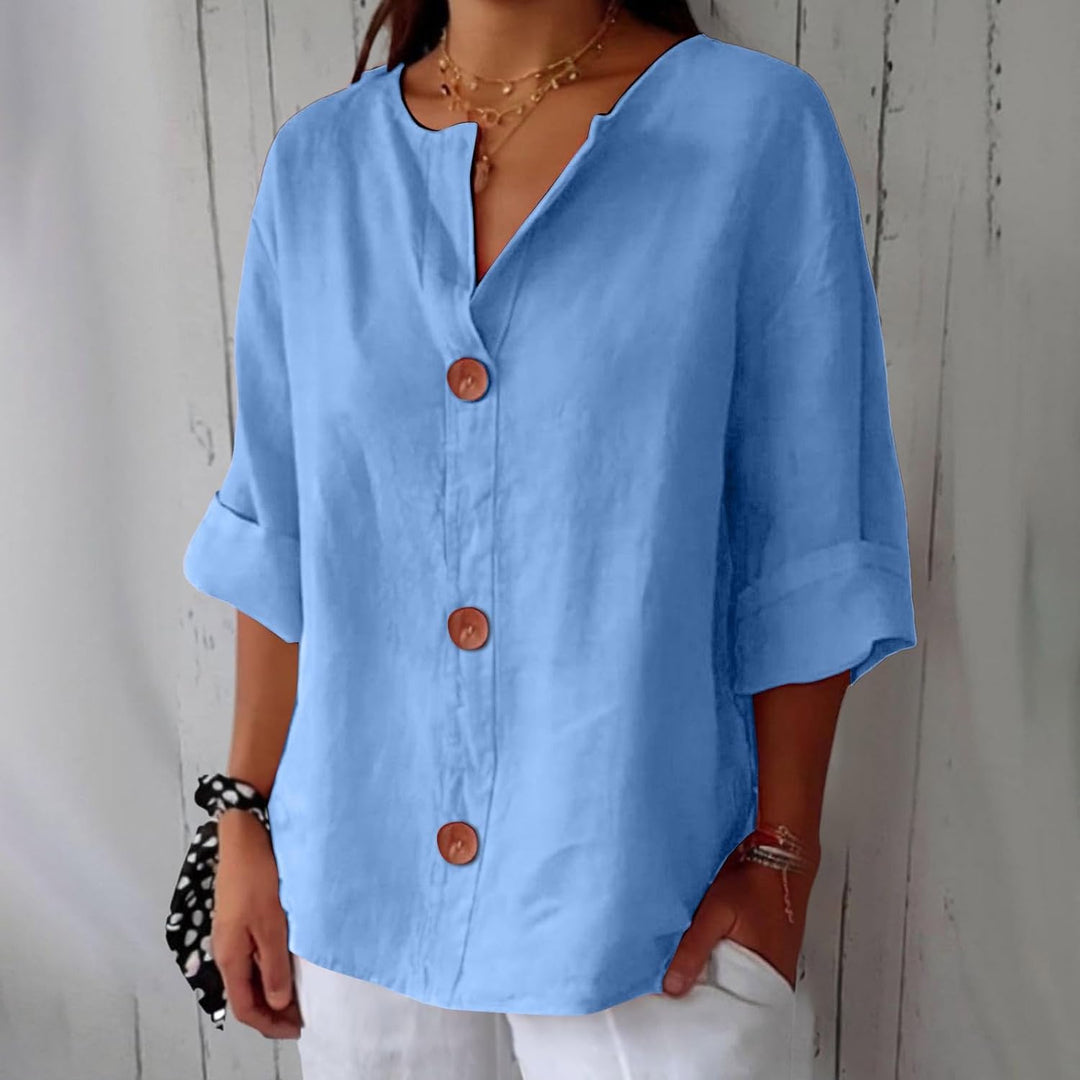 Oversized Button-Front Blouse for Women, Roll-Up Sleeves