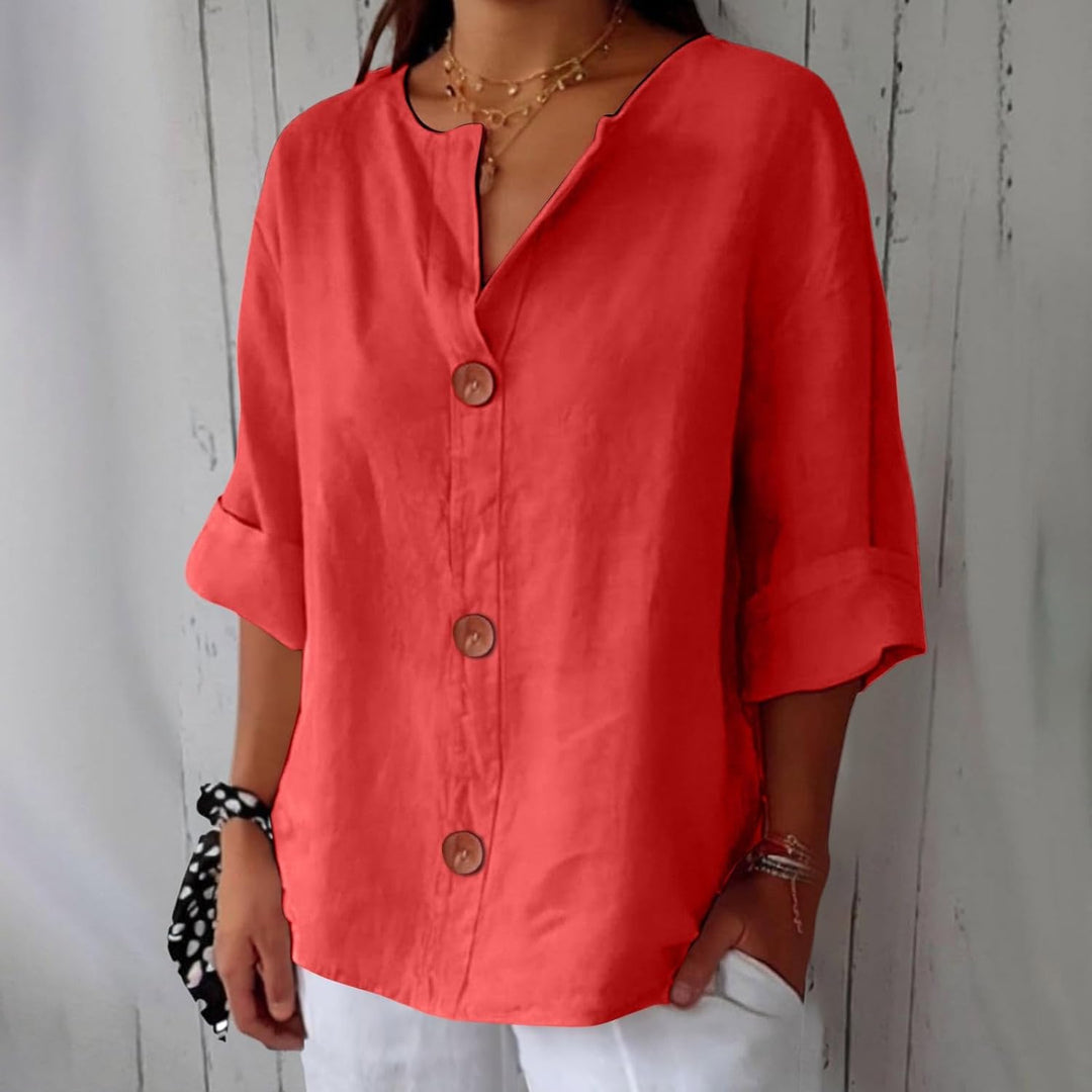 Oversized Button-Front Blouse for Women, Roll-Up Sleeves
