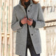 Women's mid-length button front coat with stand collar and patch pockets