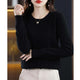 Women's crew neck knitted sweater with long sleeves and ribbed trims