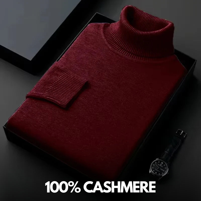 Folded plain knit turtleneck sweater with ribbed collar and cuffs