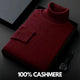 Folded plain knit turtleneck sweater with ribbed collar and cuffs