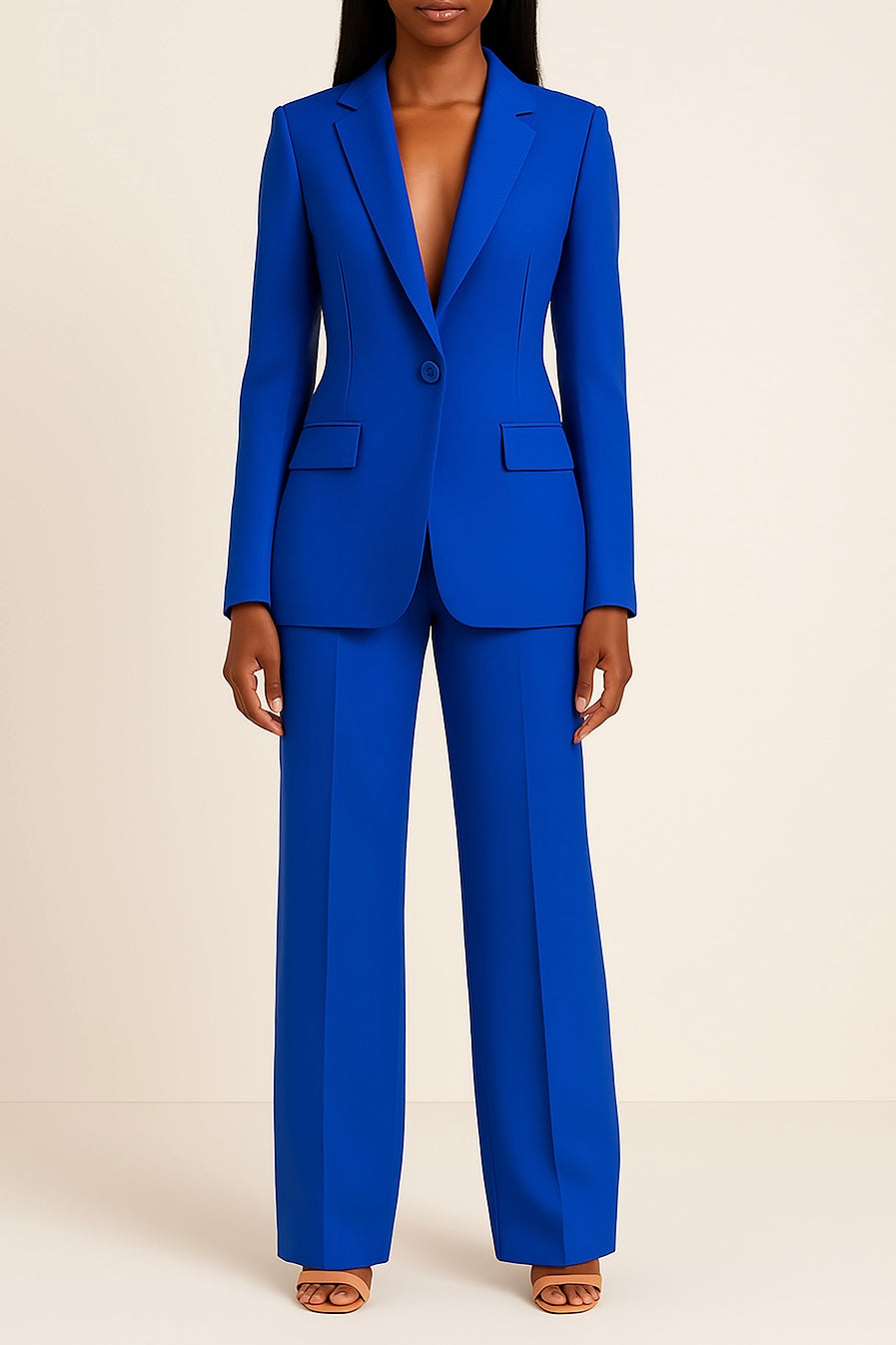 Women's tailored blazer and full-length trouser suit set