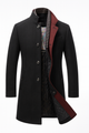 Men's textured button-front overcoat with Mandarin collar and contrast trim