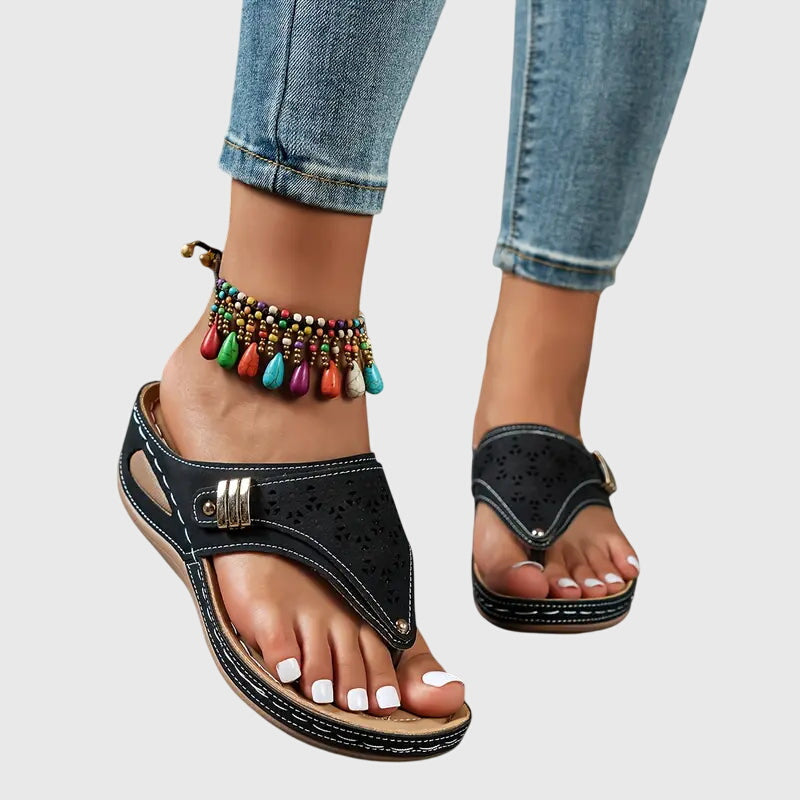 Carmina | Women's Embroidered Wedge Thong Sandals Slip-On