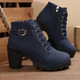 Women's Lace-Up Chunky Ankle Boots in Black - View 4 | Bellmere