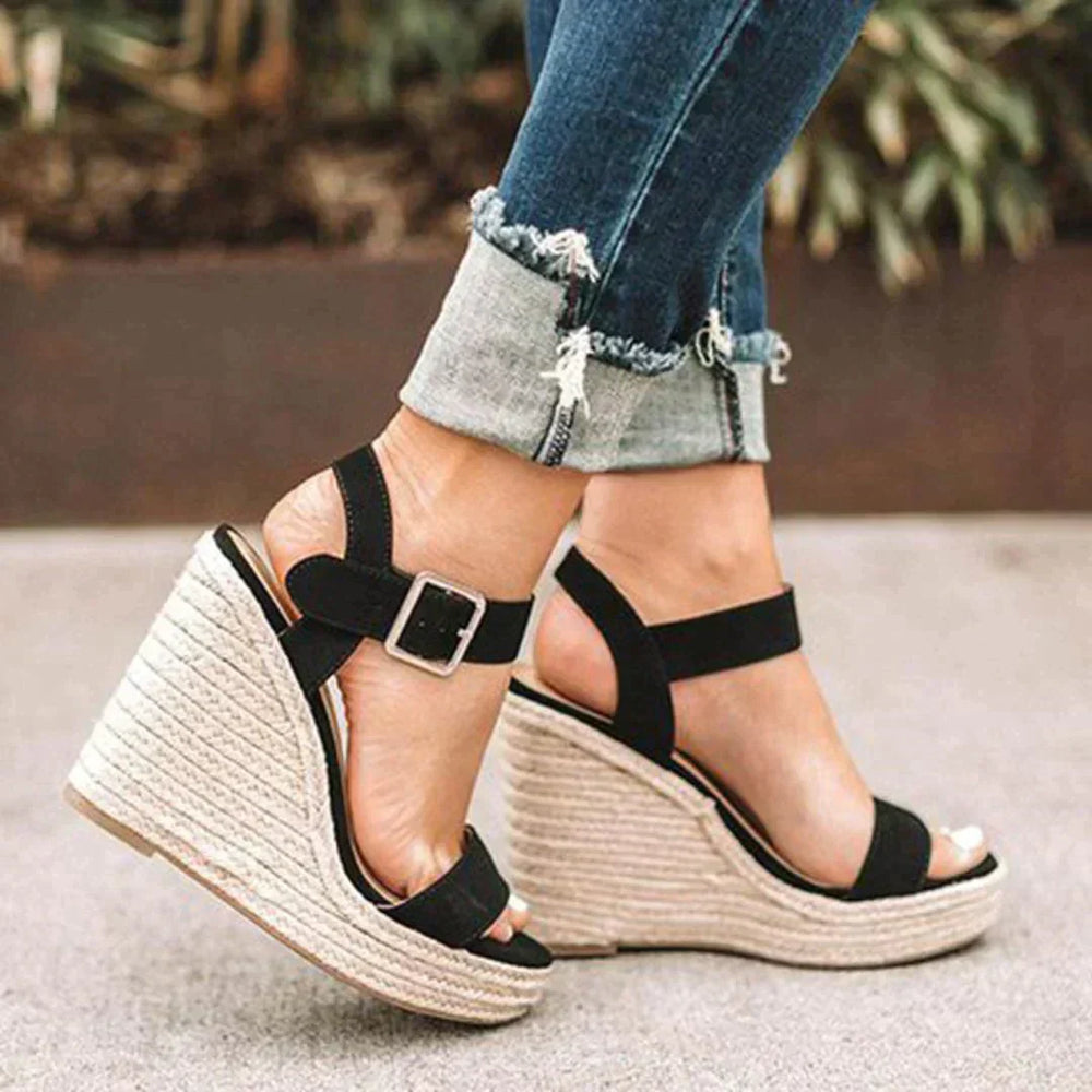 Milena | Women's Wedge Sandals - Open Toe - Ankle Strap with Buckle - Espadrille Heel