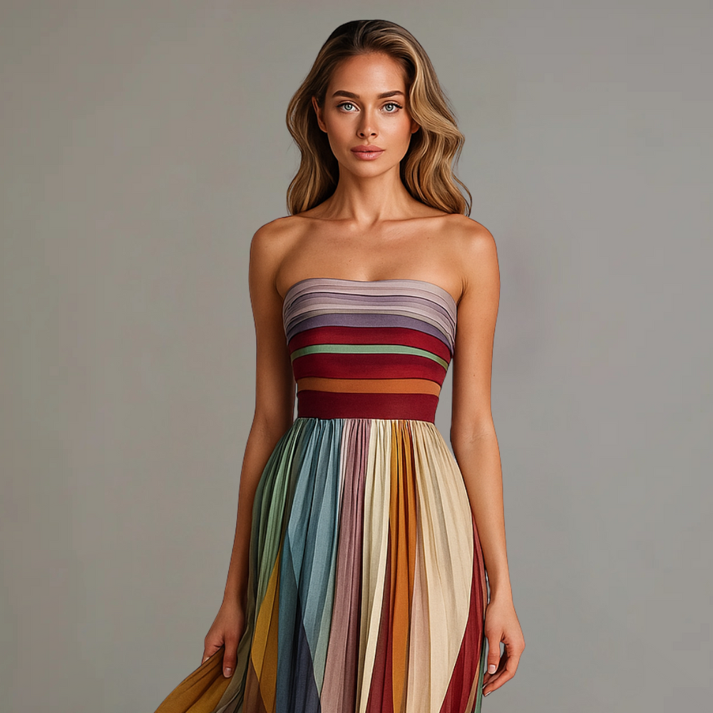 Women's Strapless Pleated Maxi Dress - View 2 | Bellmere