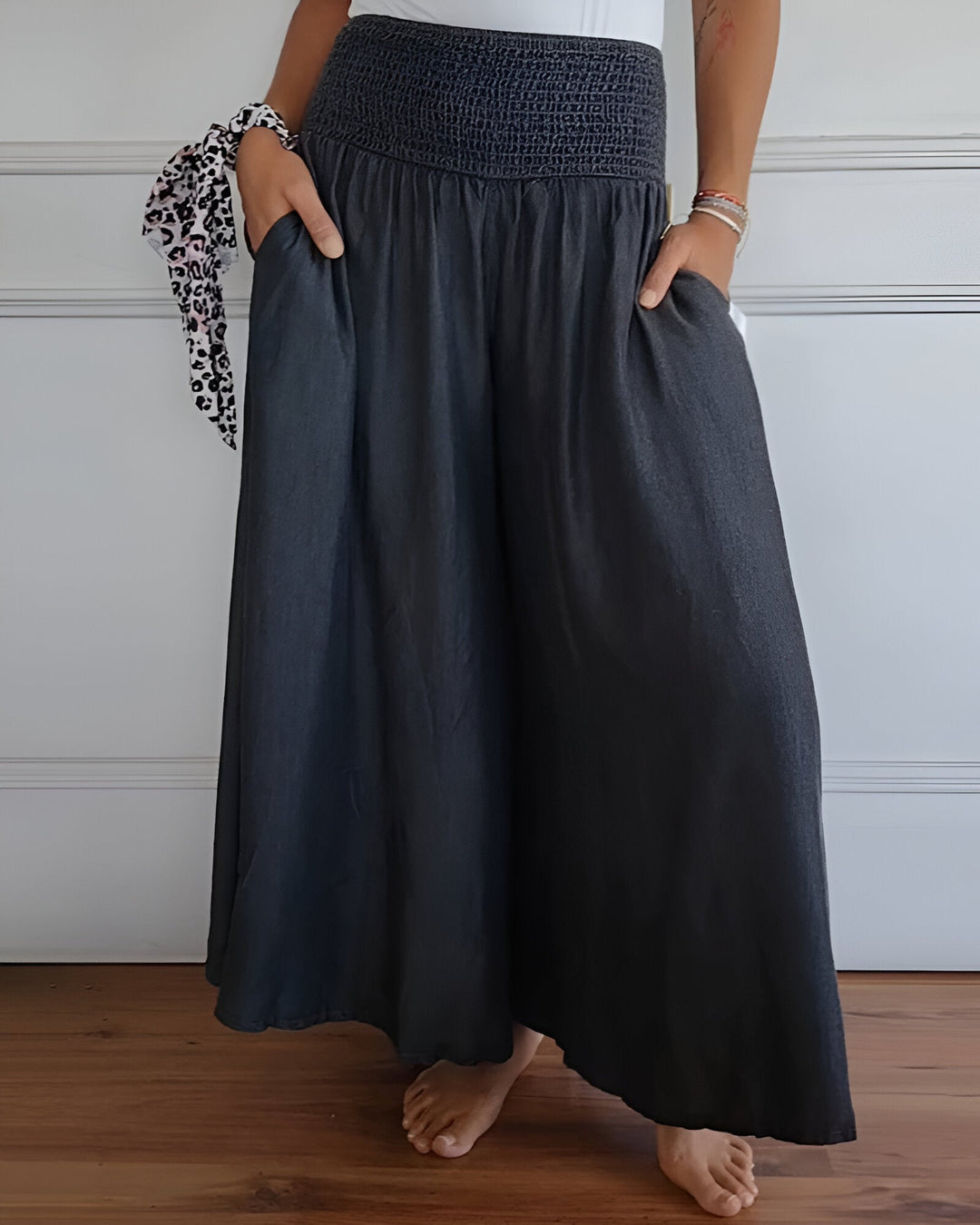 Women's Elastic Waist Pants in Blue (Almost Out Of Stock) - View 5 | Bellmere