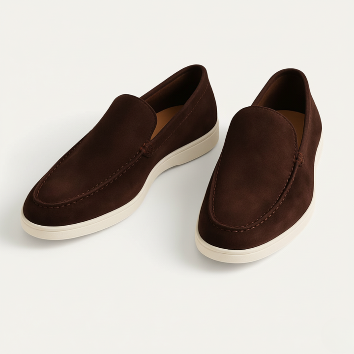 Men's classic slip-on loafers with moc toe stitching and flat soles