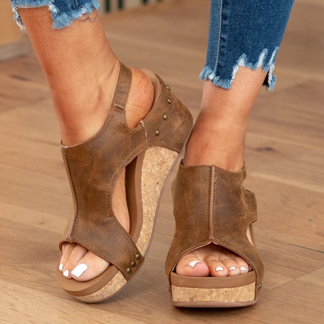 Women's Suede Wedge Sandals in Beige - View 10 | Bellmere