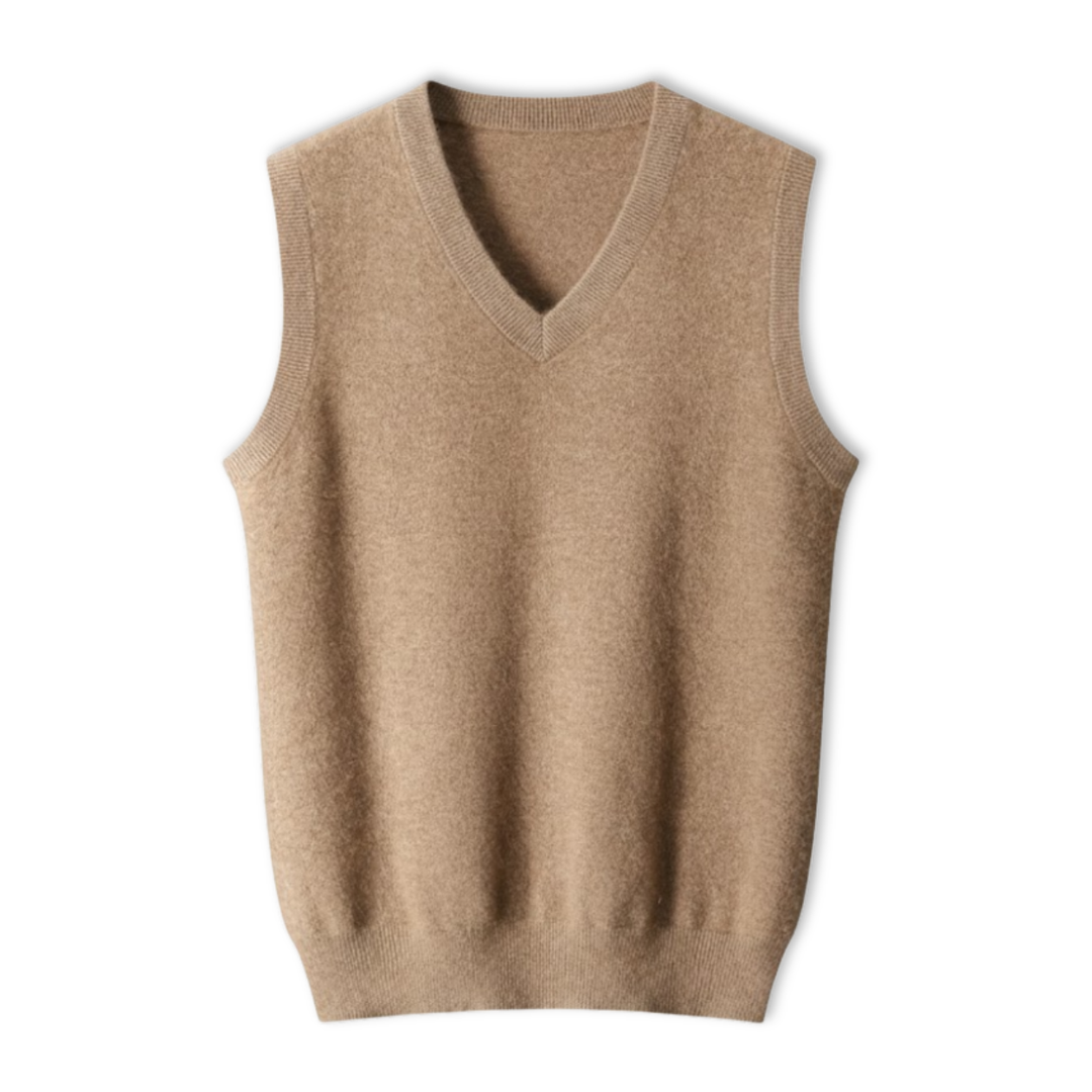 Men's plain sleeveless V-neck sweater vest with ribbed trims
