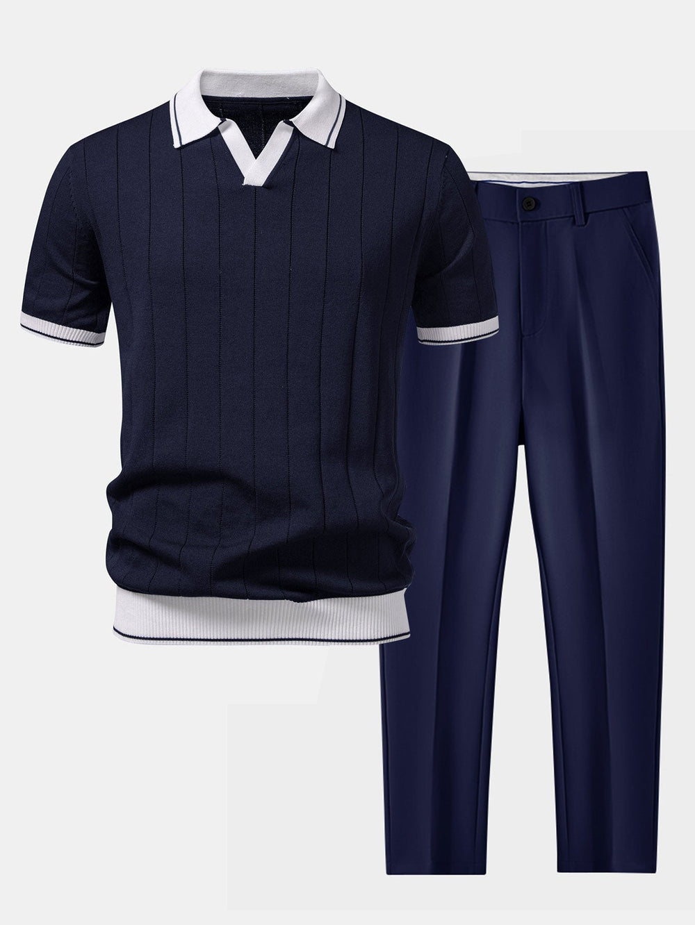 Men's ribbed short-sleeve polo and tapered trouser co-ord set
