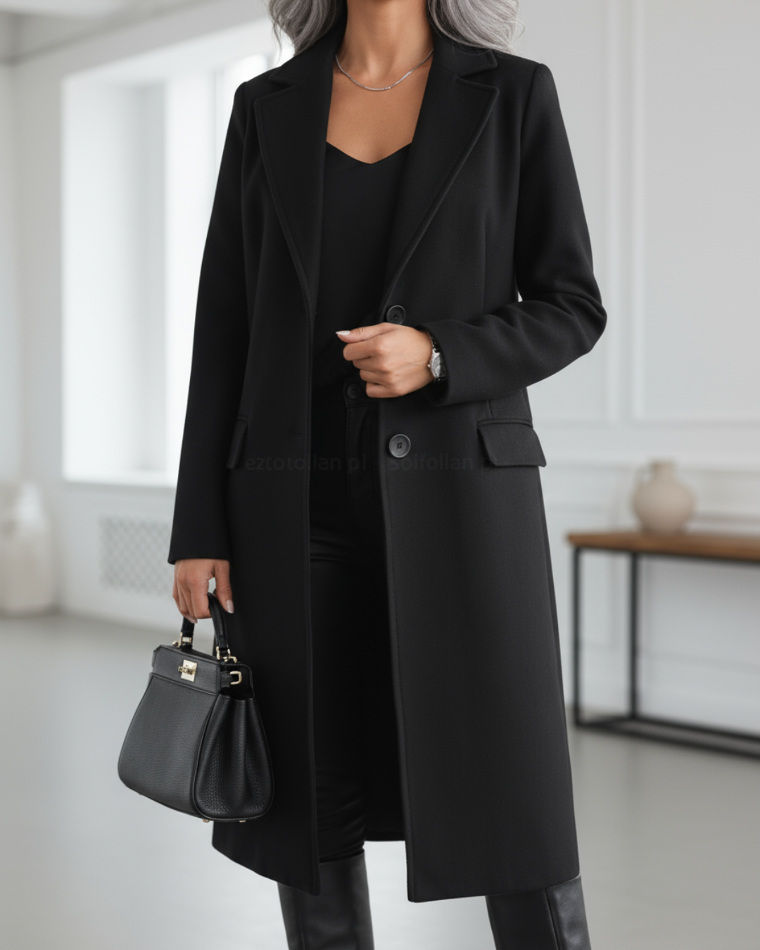 Women's Long Wool Coat in Gray - View 4 | Bellmere