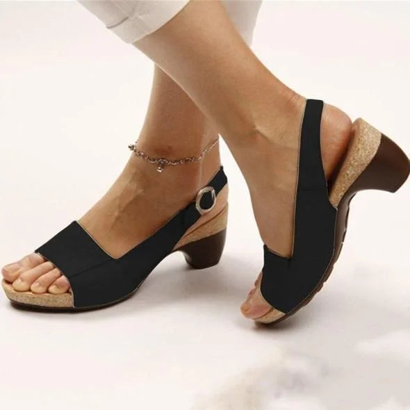 Iris | Women's Peep Toe Slingback Block Heel Sandals Buckle