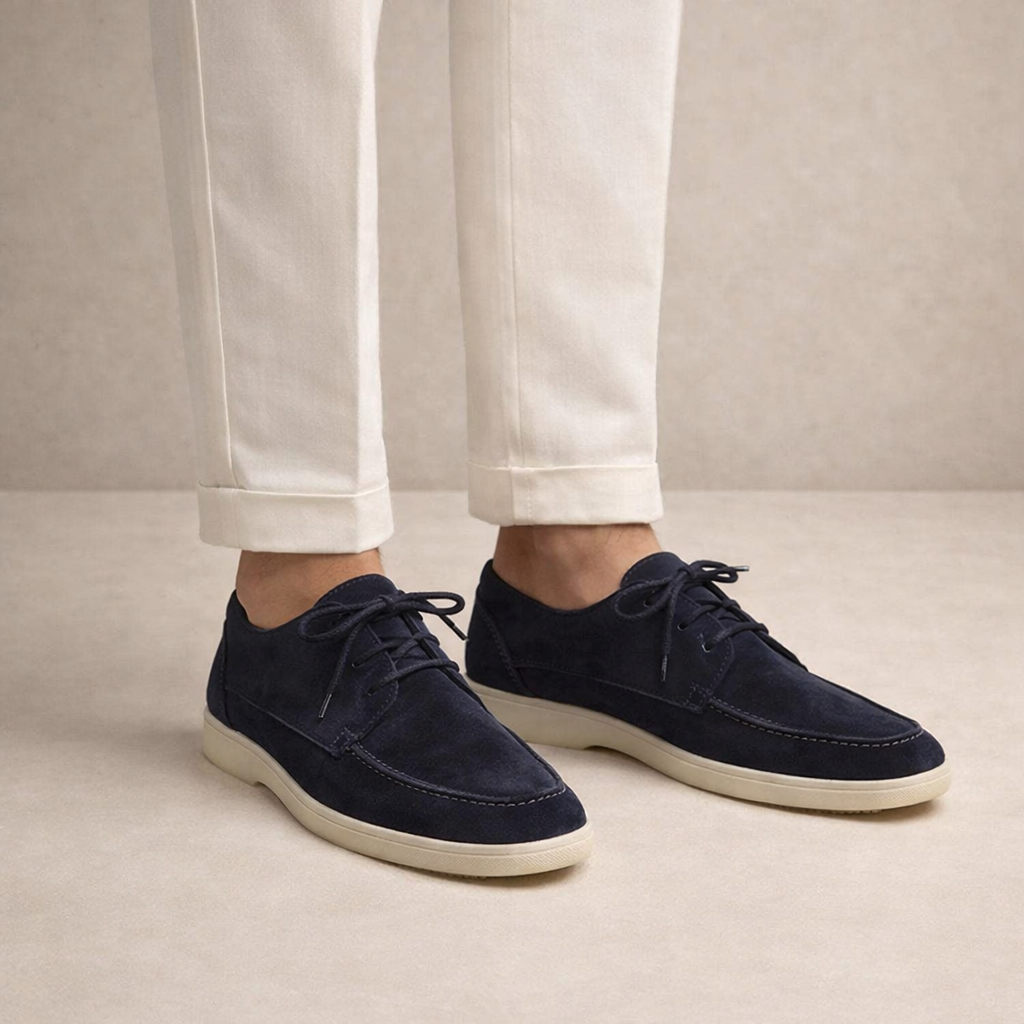 Men's lace-up loafers with closed moc toes and low-profile soles