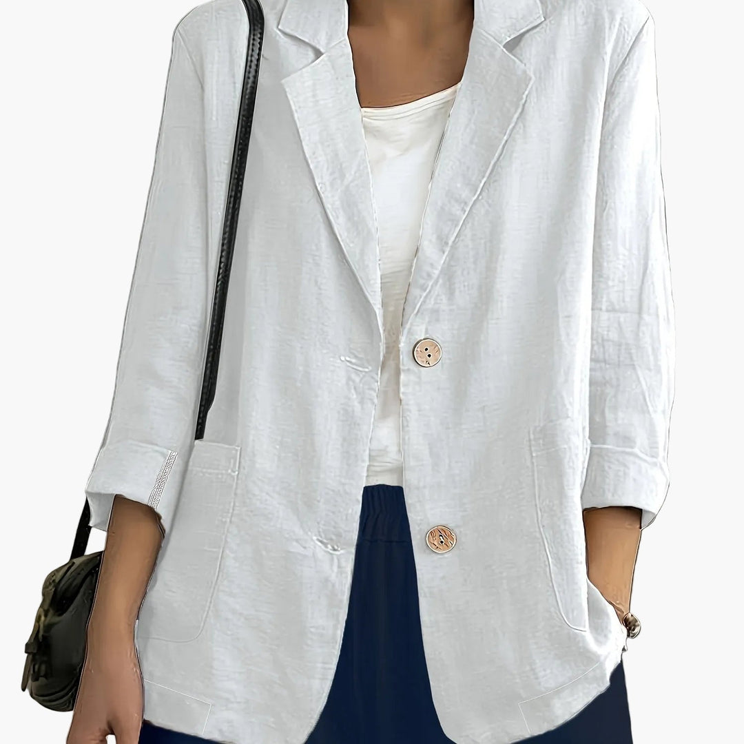 Women's casual blazer with notched lapels and two buttons