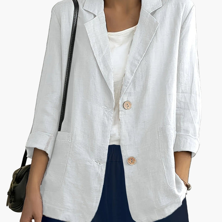 Women's casual blazer with notched lapels and two buttons