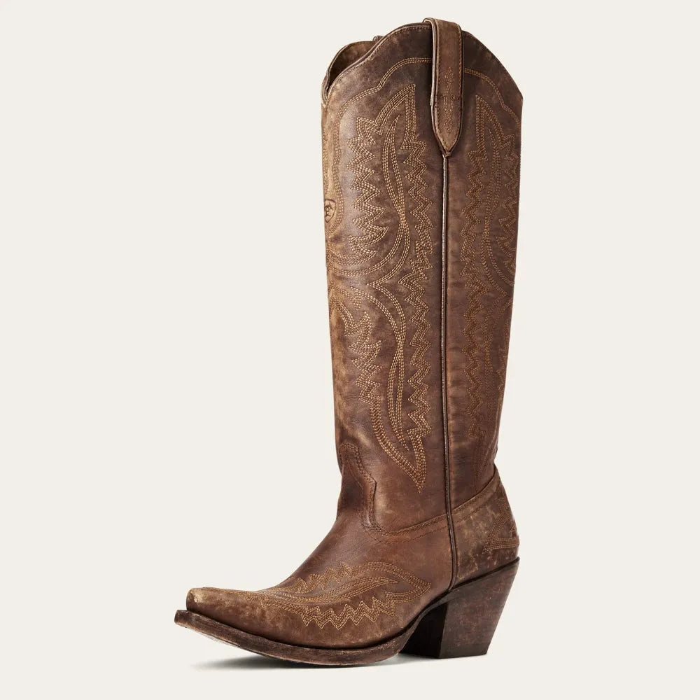 Women's knee-high embroidered western cowboy boots with pointed toes