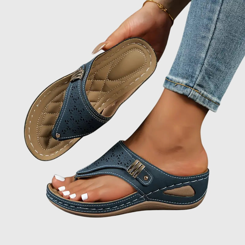 Carmina | Women's Embroidered Wedge Thong Sandals Slip-On