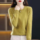 Women's crew neck knitted sweater with long sleeves and ribbed trims