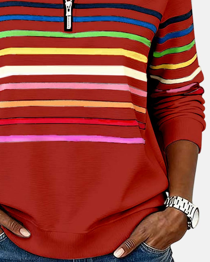 Women's Rainbow Striped Zip Sweatshirt in Gray - View 14 | Bellmere