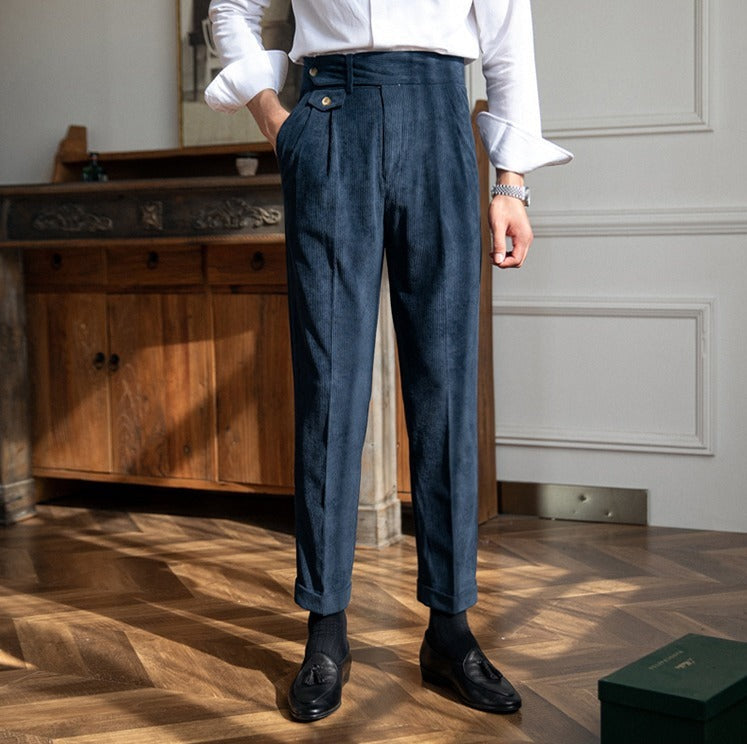 Corduroy pleated wide-leg trousers